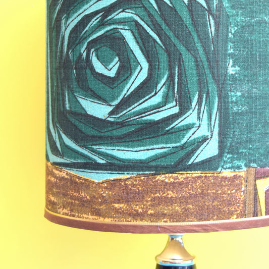Vintage 1950s Lamp - Amazing Barkcloth Shade - Black & Turquoise by Vintage