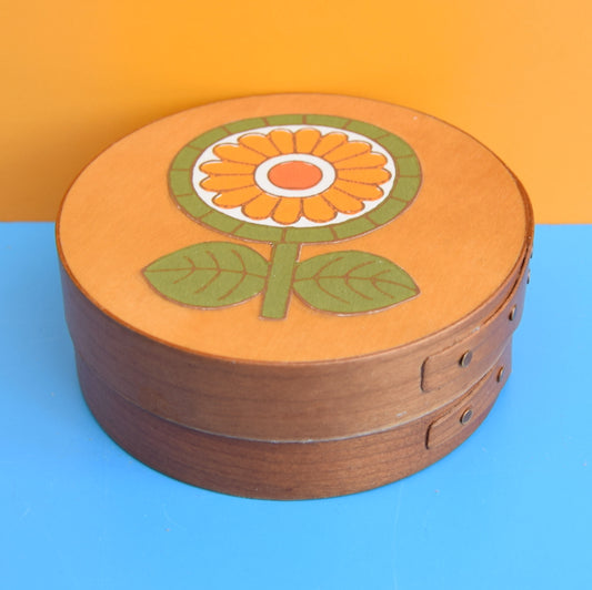 Vintage 1970s Small Steamed Wooden Box - Flower Power