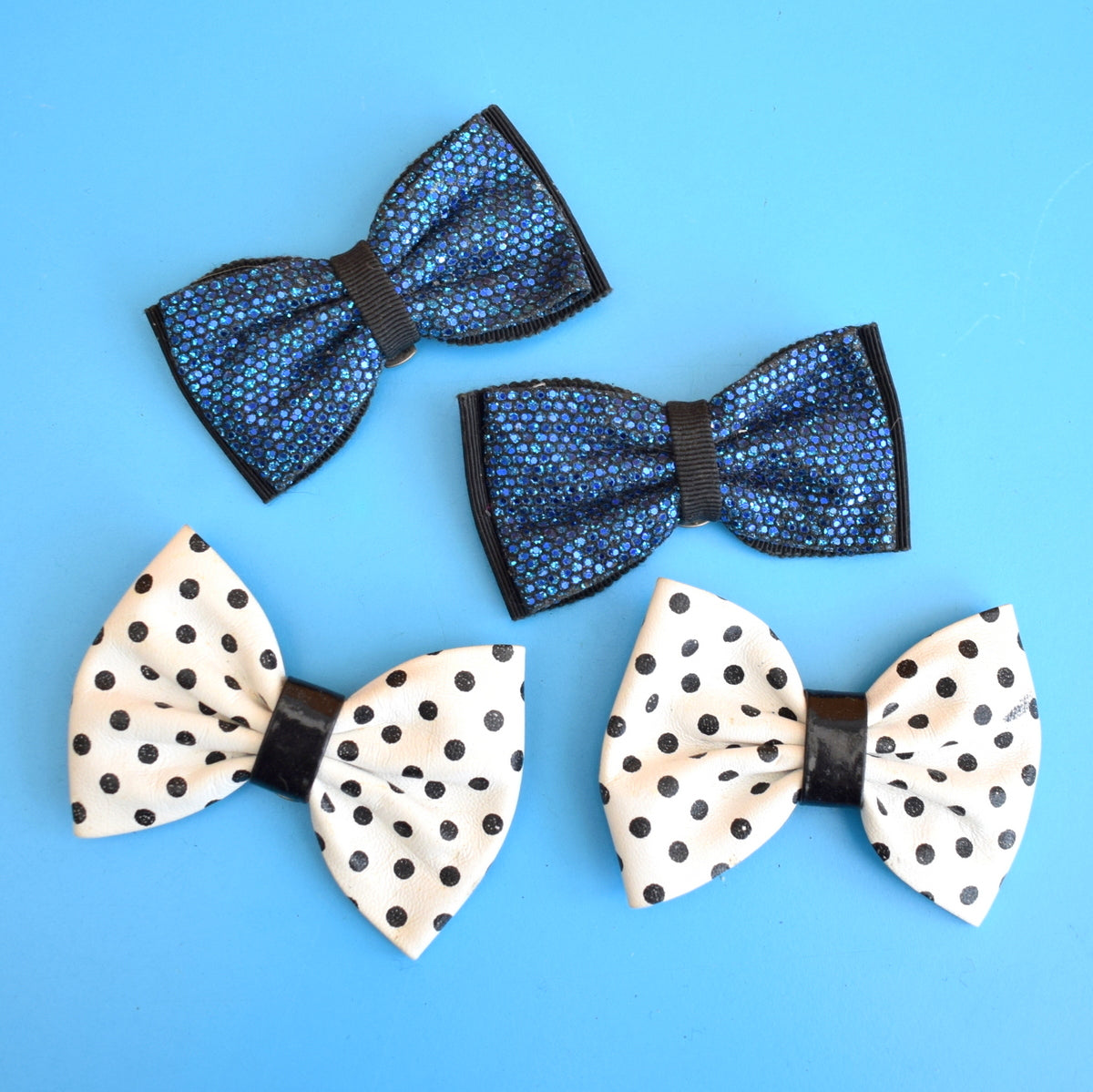Vintage 1980s Bow Shoe Clips - Leather Spots or Glittery by Vintage