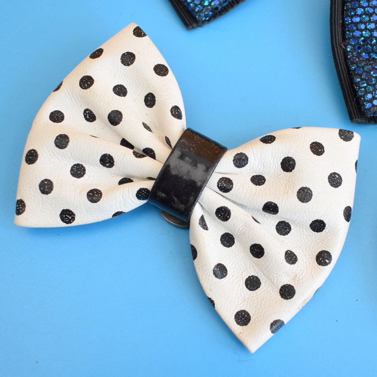 Vintage 1980s Bow Shoe Clips - Leather Spots or Glittery by Vintage