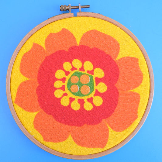 Vintage 1960s Fabric Wall Art Circle - Flower Power by Vintage