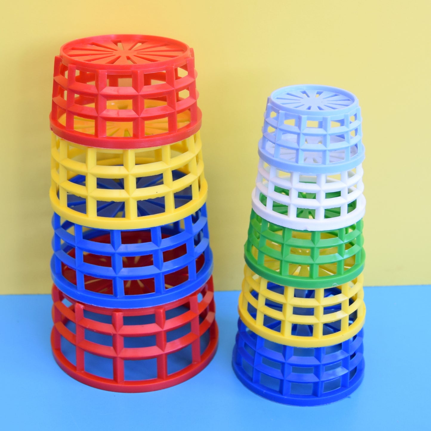 Vintage 1960s Plastic Stacking Cups/ Baskets - Bright Colours