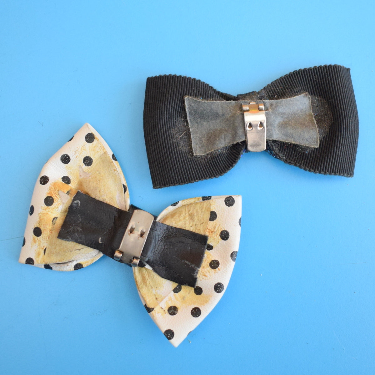 Vintage 1980s Bow Shoe Clips - Leather Spots or Glittery by Vintage