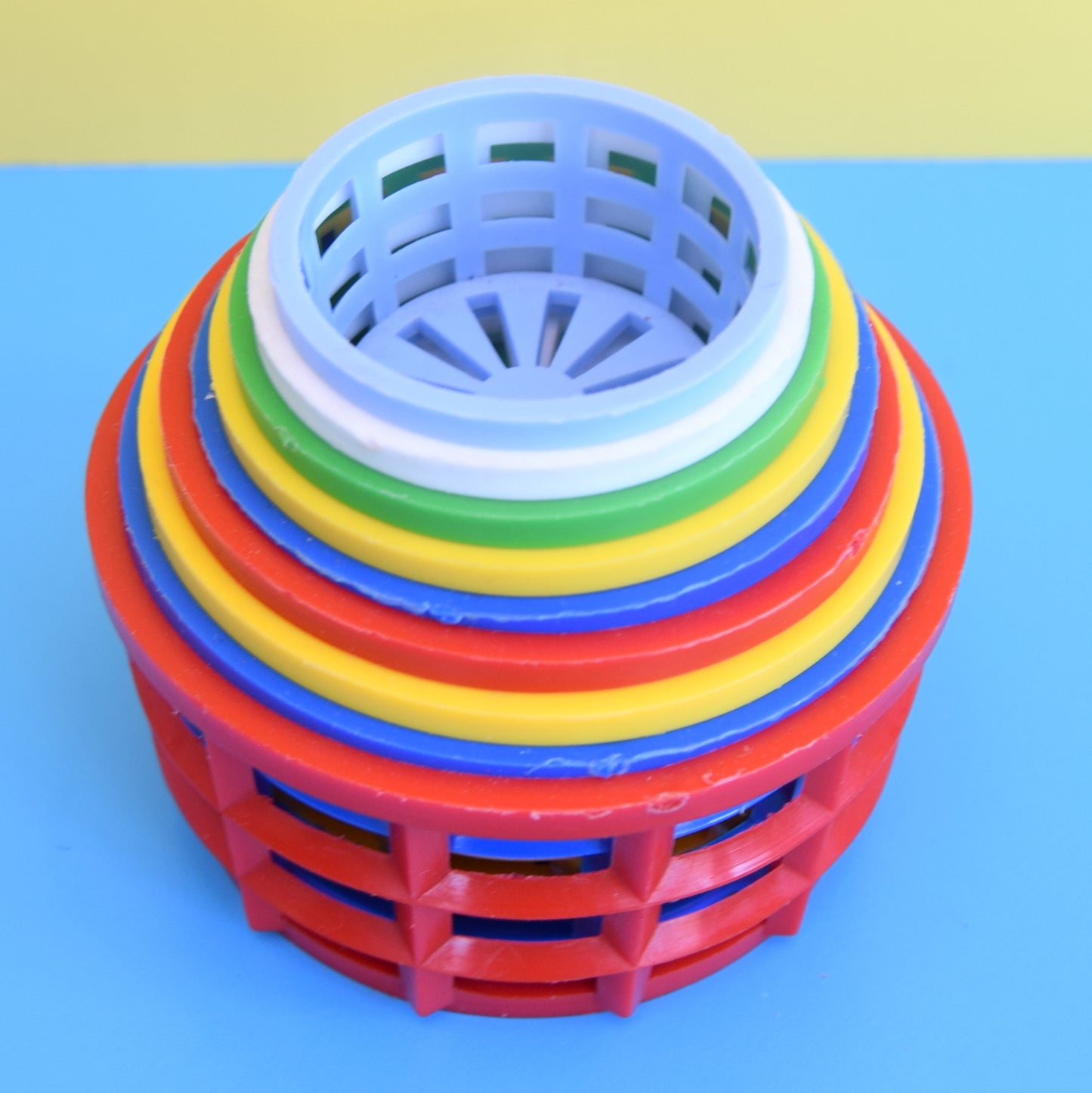 Vintage 1960s Plastic Stacking Cups/ Baskets - Bright Colours