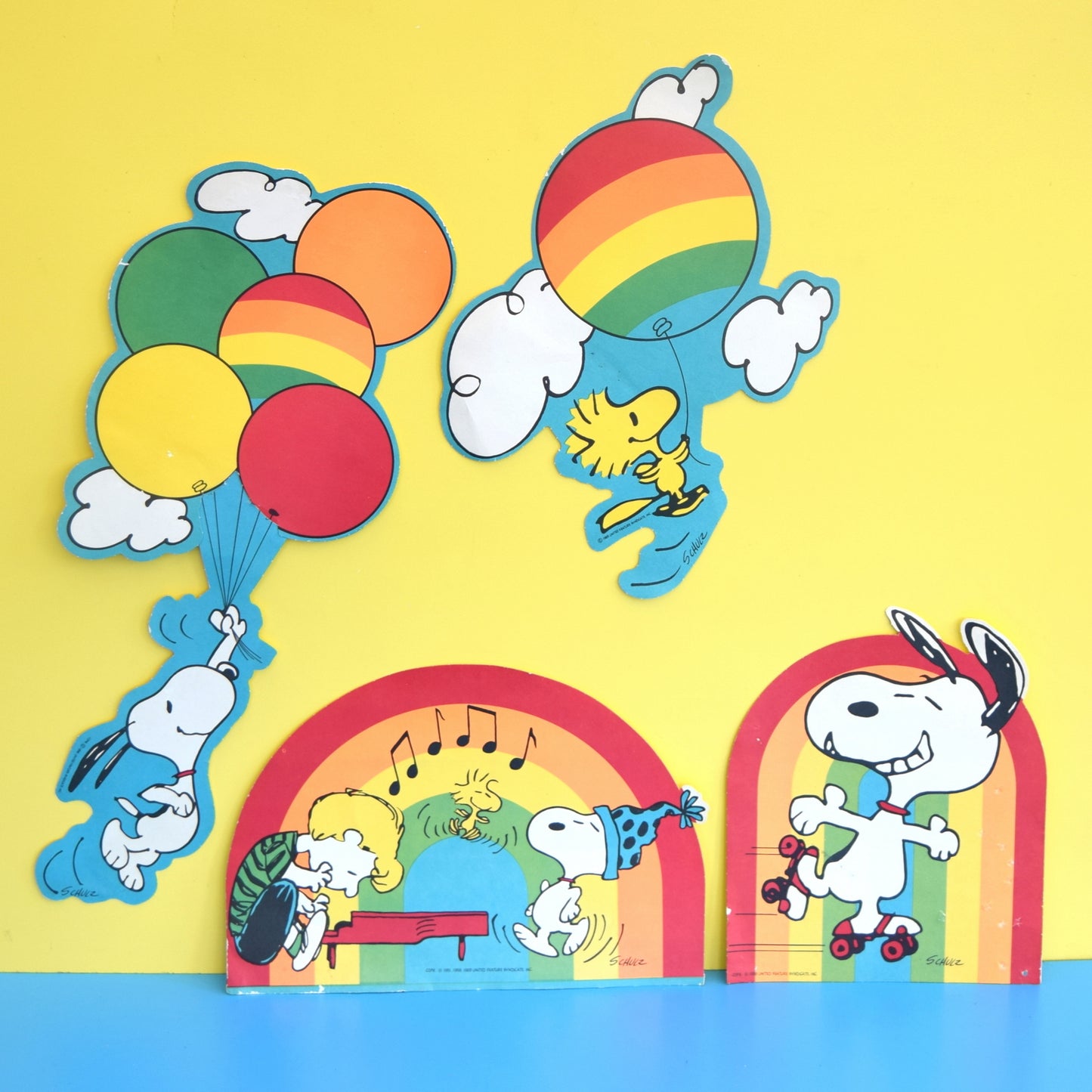 Vintage 1960s Snoopy Paper Wall Art - Rainbows