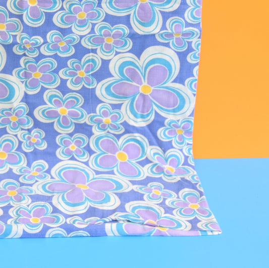 Vintage 1960s Pillow Case Pair - Flower Power - Purple & Blue