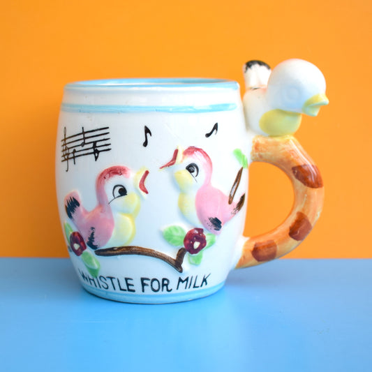 Vintage 1960s Childs Mug - Whistle For Milk - Blue Bird by Pineapple Retro