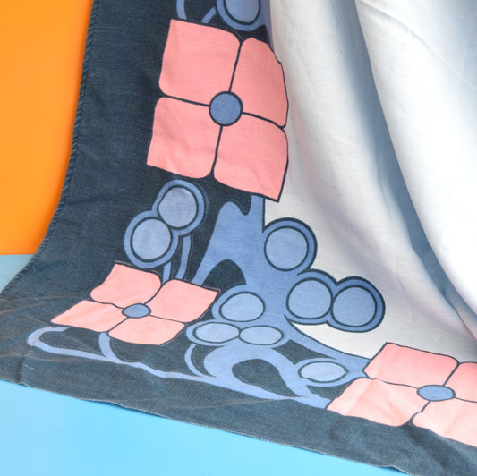Vintage 1960s Flower Power Tablecloth - Pink & Blue
