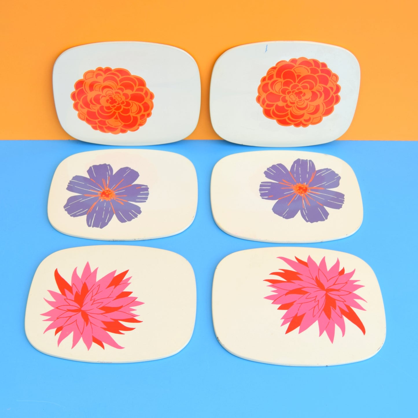 Vintage 1970s Worcester Ware Placemat Set of 6 - Flower Power