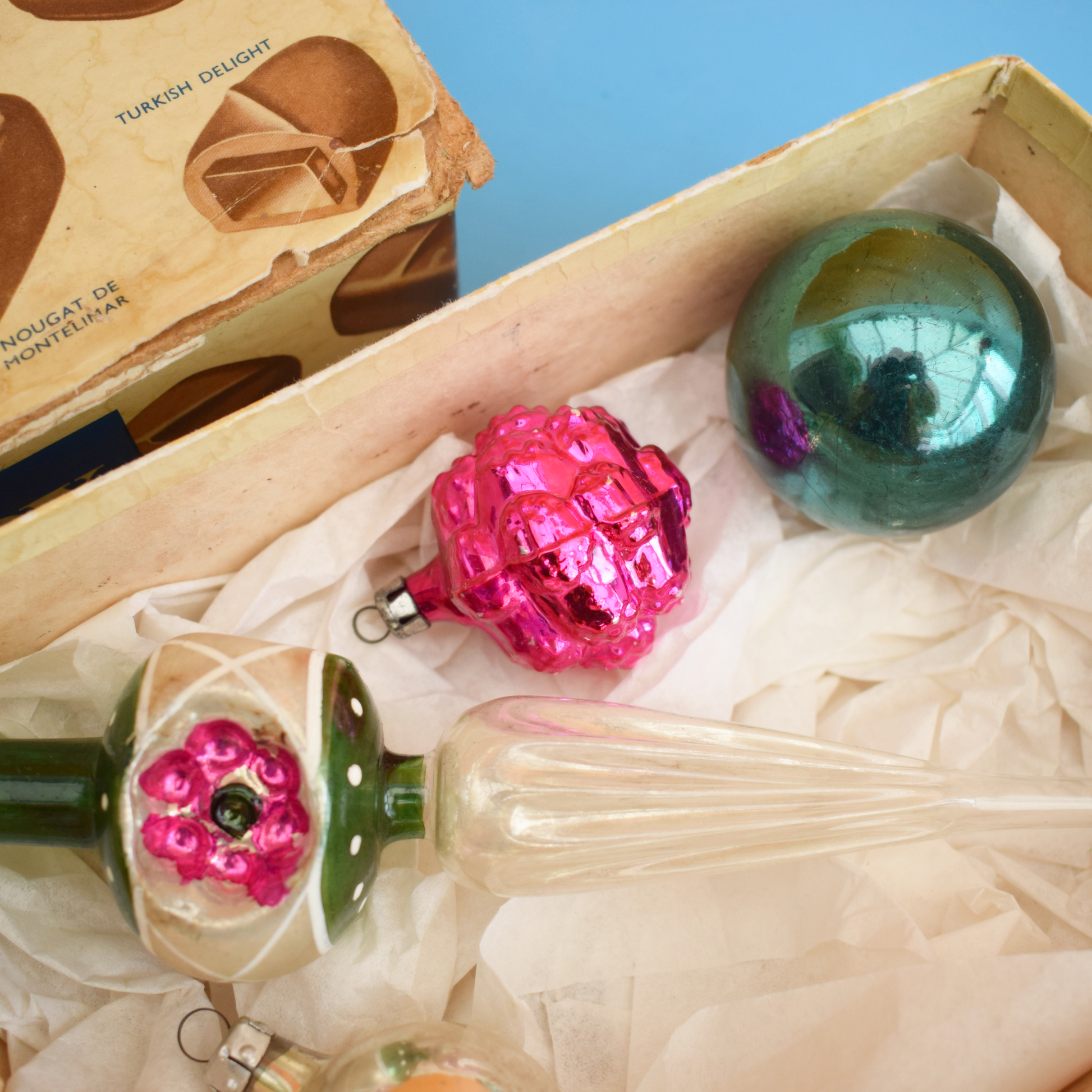 Vintage 1960s Mixed Glass Baubles & Topper by Pineapple Retro