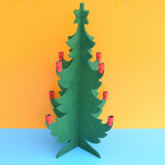 Vintage 1970s Large Swedish Wooden Christmas Tree Candle Holder - Green