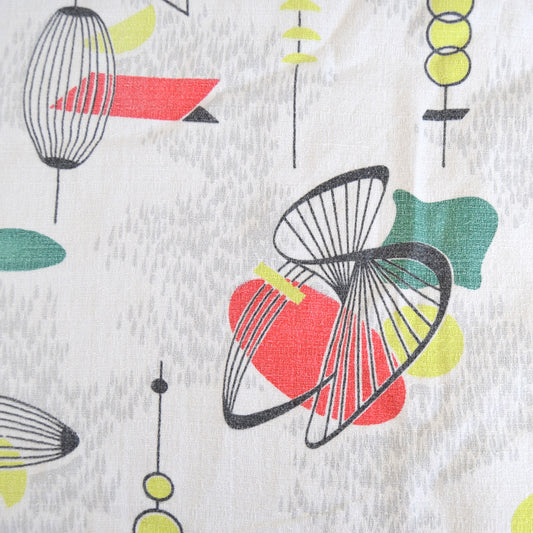 Vintage 1950s Barkcloth Fabric - Lantern Design - Grey