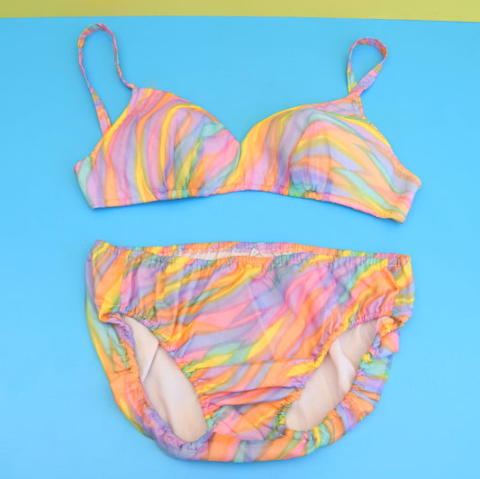 Vintage 1970s Bikini - Pastel Rainbow - Uk 12-14