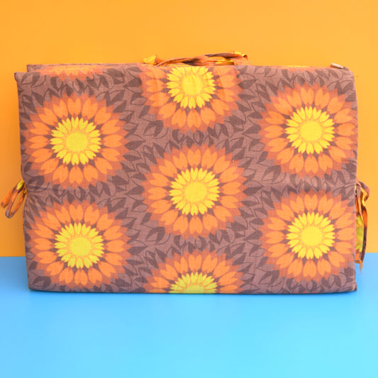 Vintage 1960s Padded Long Folding Cushion - Orange Flower Power by Vintage