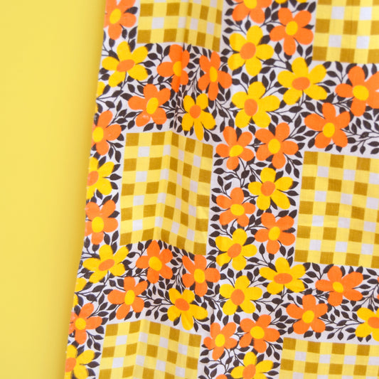 Vintage 1960s Curtains - Orange & Brown Flower Power by Vintage