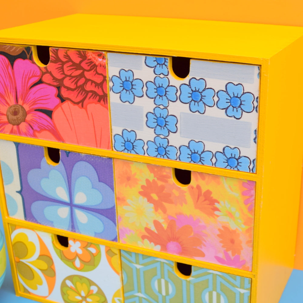 Small Wooden Drawer Unit - Vintage Wallpapers - Patchwork Flowers