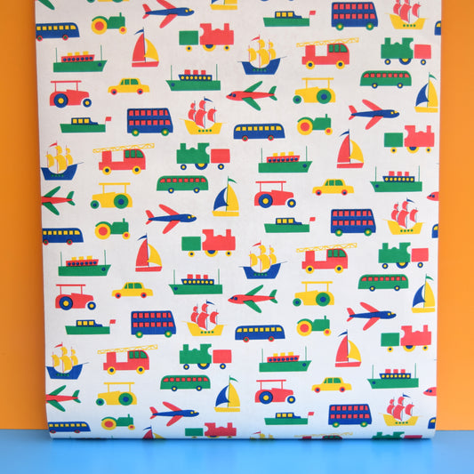 Vintage 1980s Vinyl Kids Wallpaper - Transport - Bright Colours