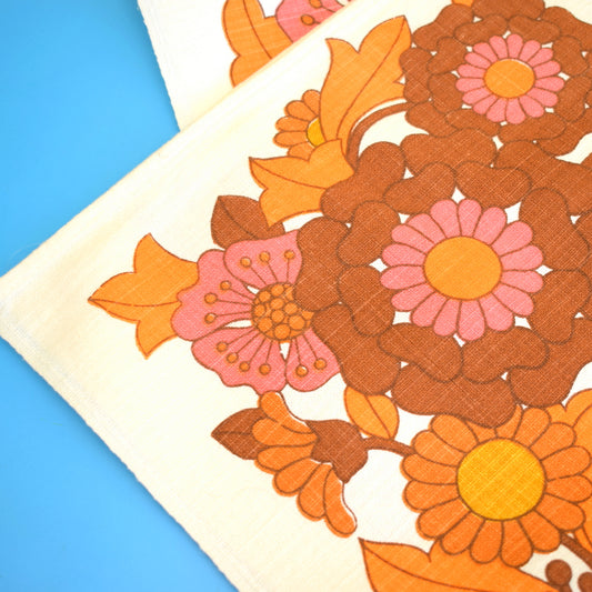 Vintage 1960s Linen/ Cotton Table Cloth - Flower Power - Pink & Orange