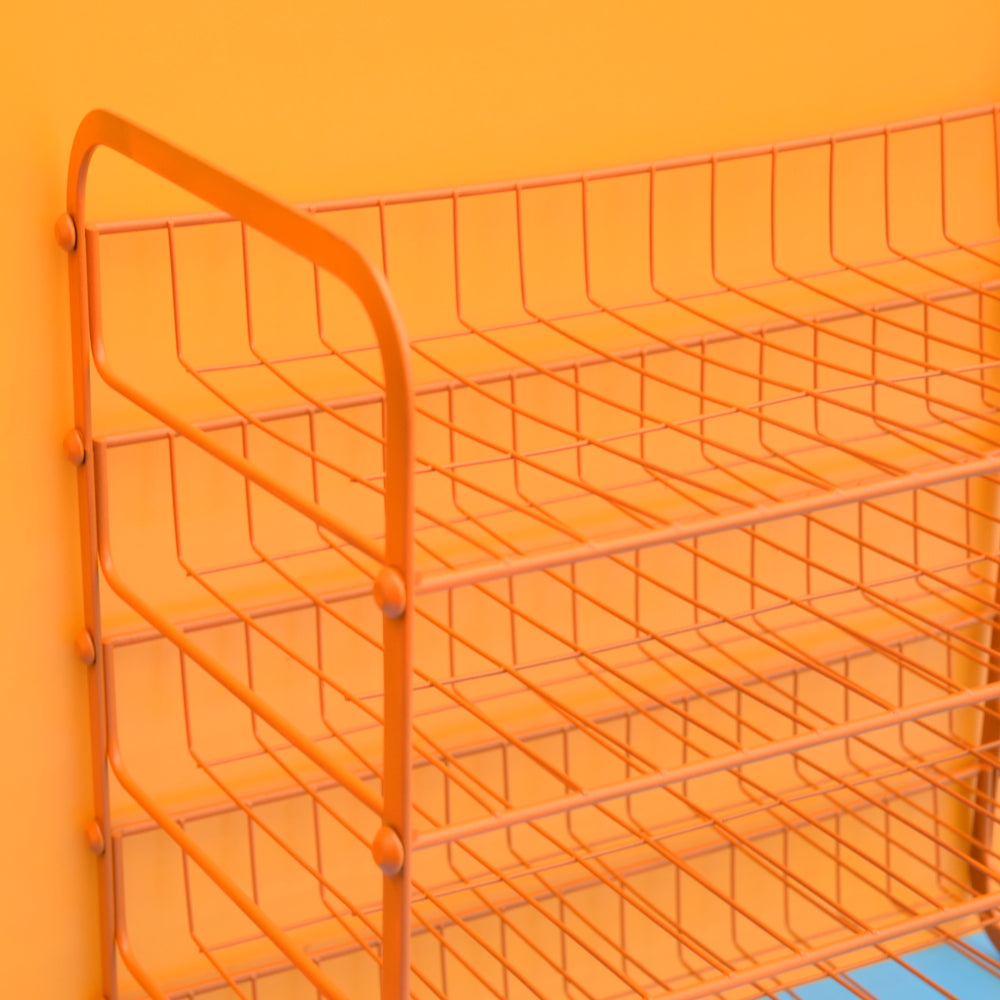 Vintage 1970s Wire Desk Filing / Vegetable Rack - Orange