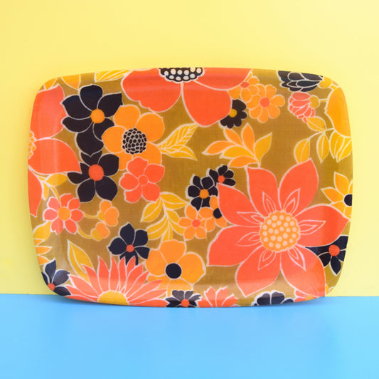 Vintage 1960s Flower Power Fibreglass Tray - Orange & Black by Vintage