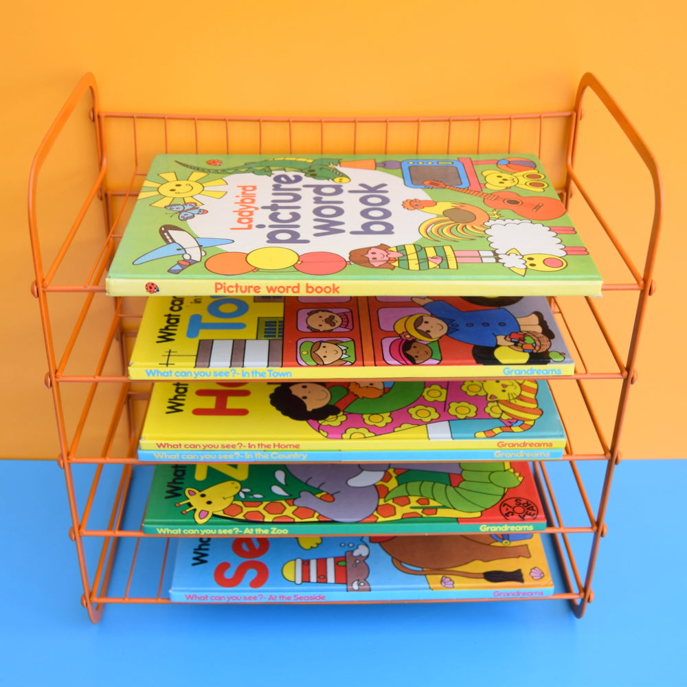 Vintage 1970s Wire Desk Filing / Vegetable Rack - Orange