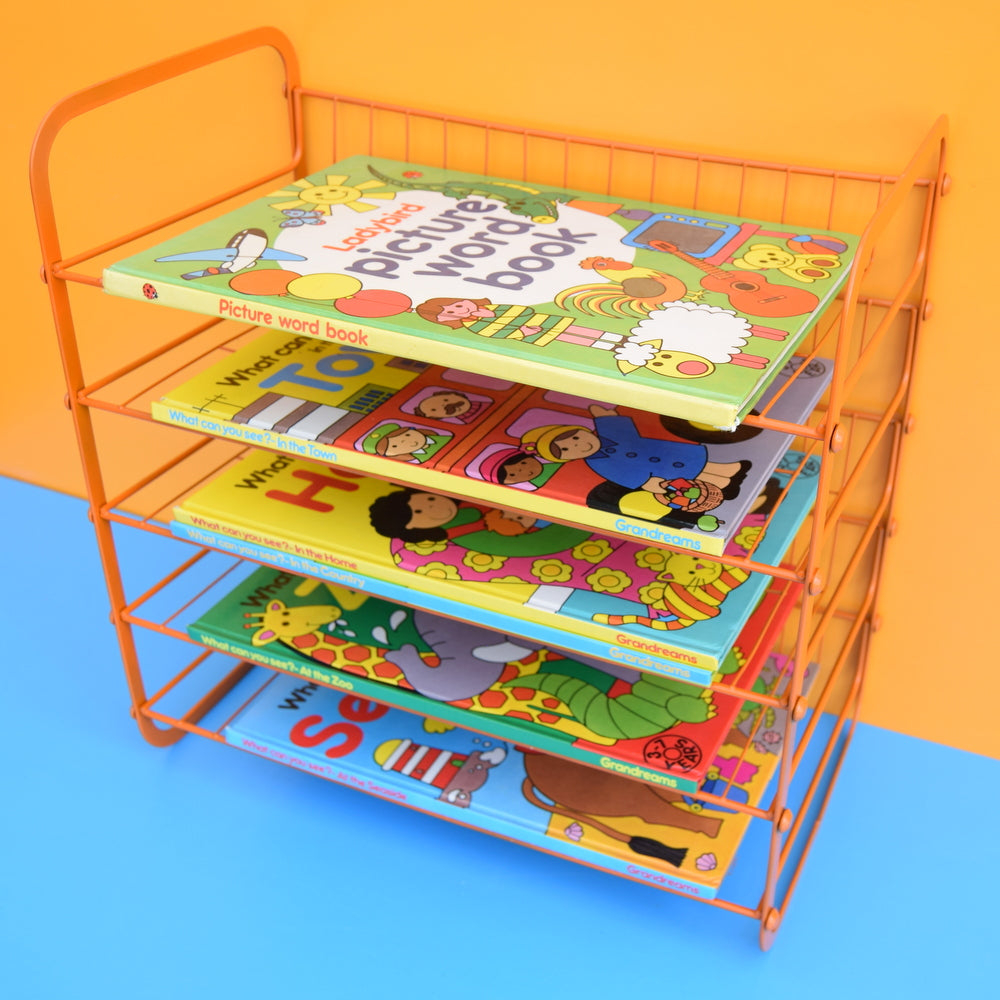 Vintage 1970s Wire Desk Filing / Vegetable Rack - Orange