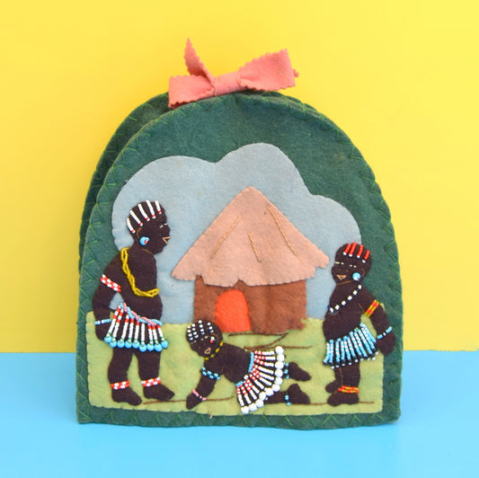 Vintage 1950s Felt Tea Pot Cover / Warmer - Tribal Imagery