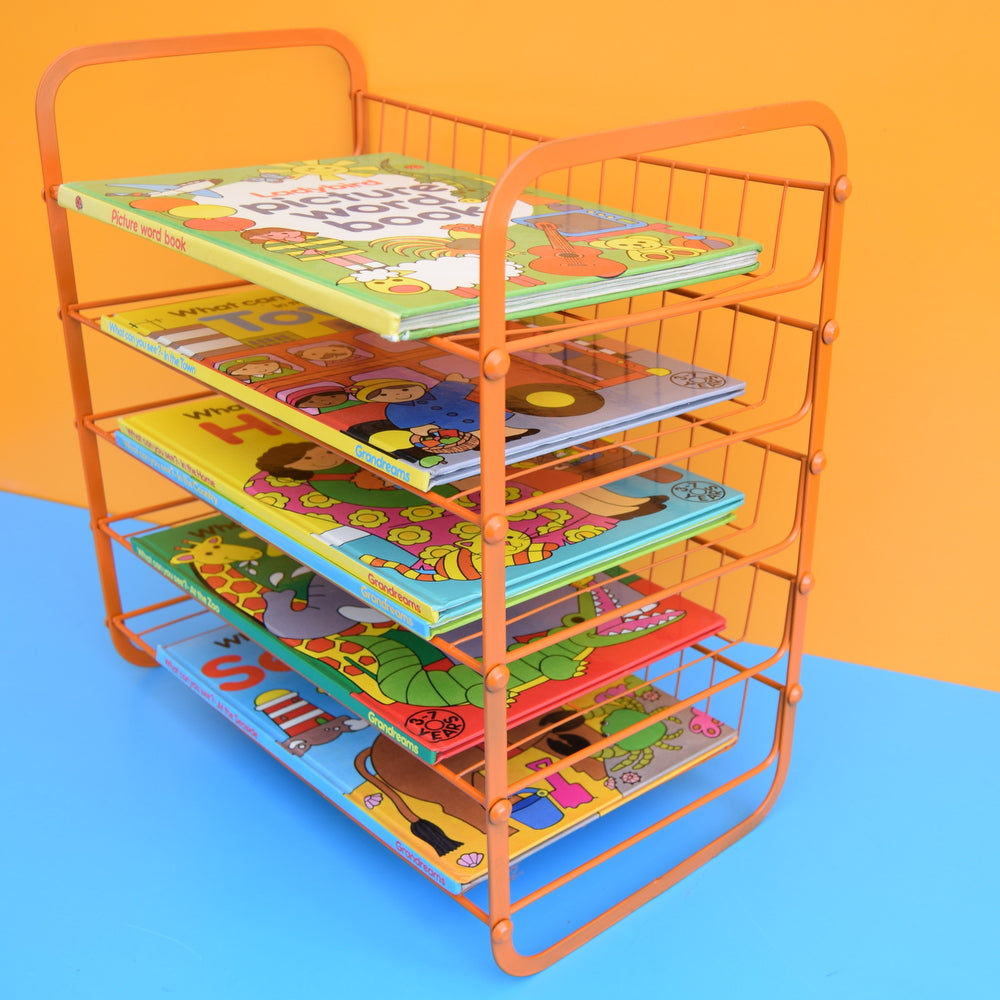 Vintage 1970s Wire Desk Filing / Vegetable Rack - Orange