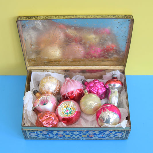 Vintage 1950s Mixed Small Glass Christmas Baubles - Pink by Pineapple Retro