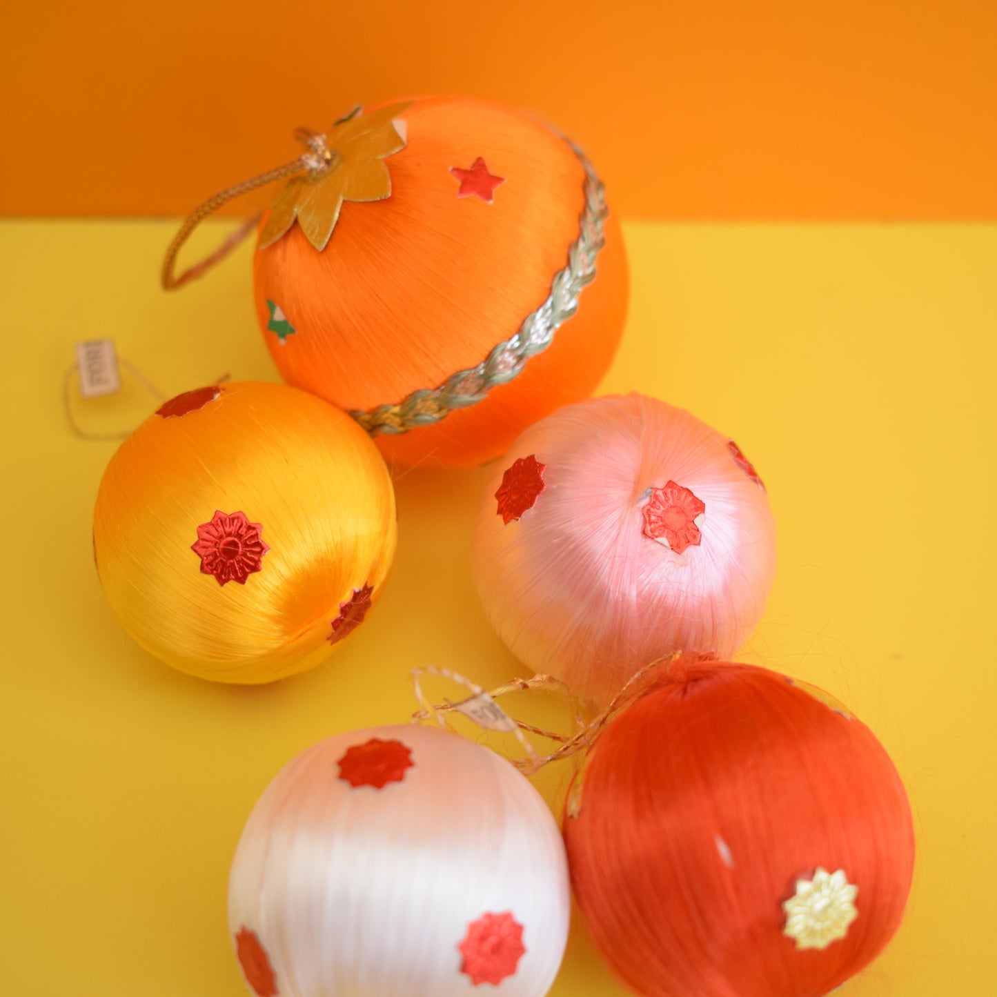 Vintage 1970s Satin Christmas Baubles- Stars by Pineapple Retro