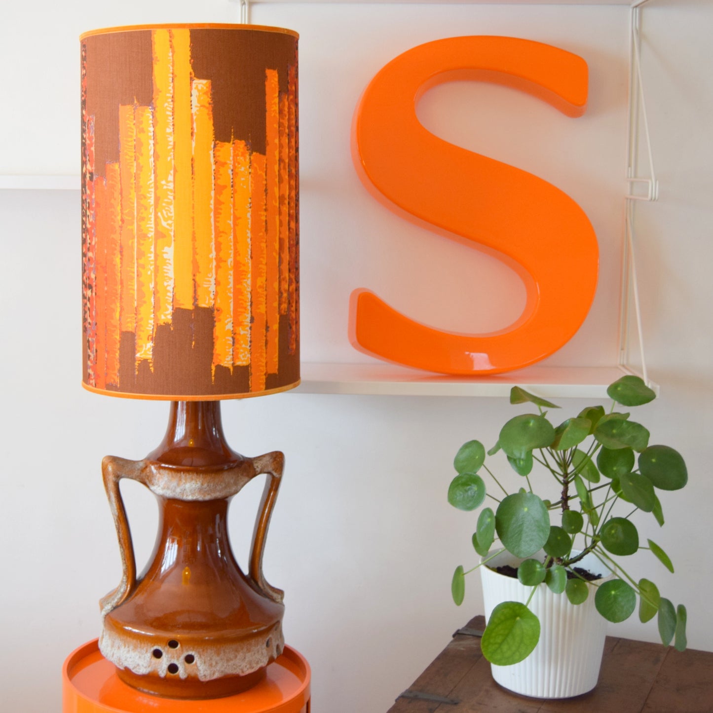 Vintage 1960s West German Lamp & Shade - Orange & Brown