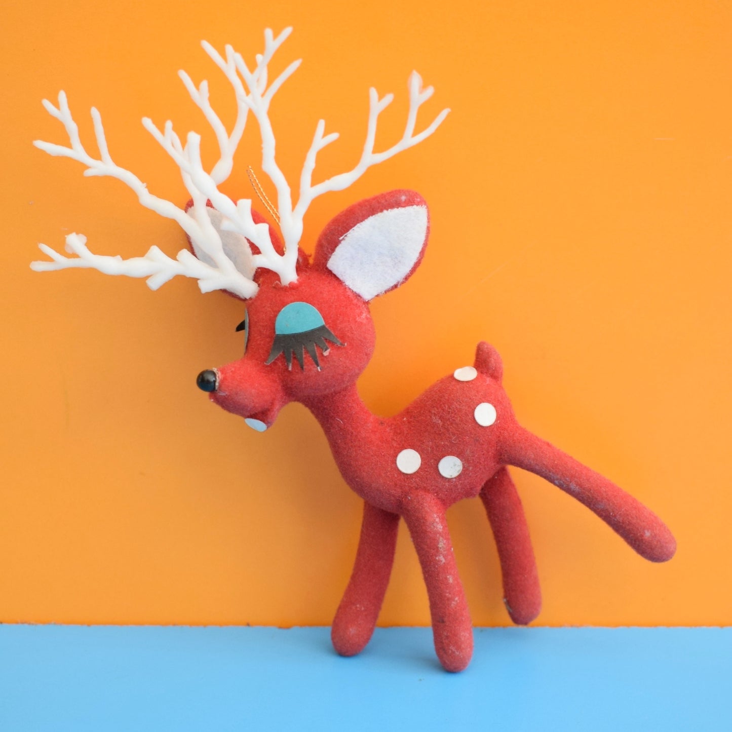 Vintage 1960s Bambi Flocked Kitsch - Red