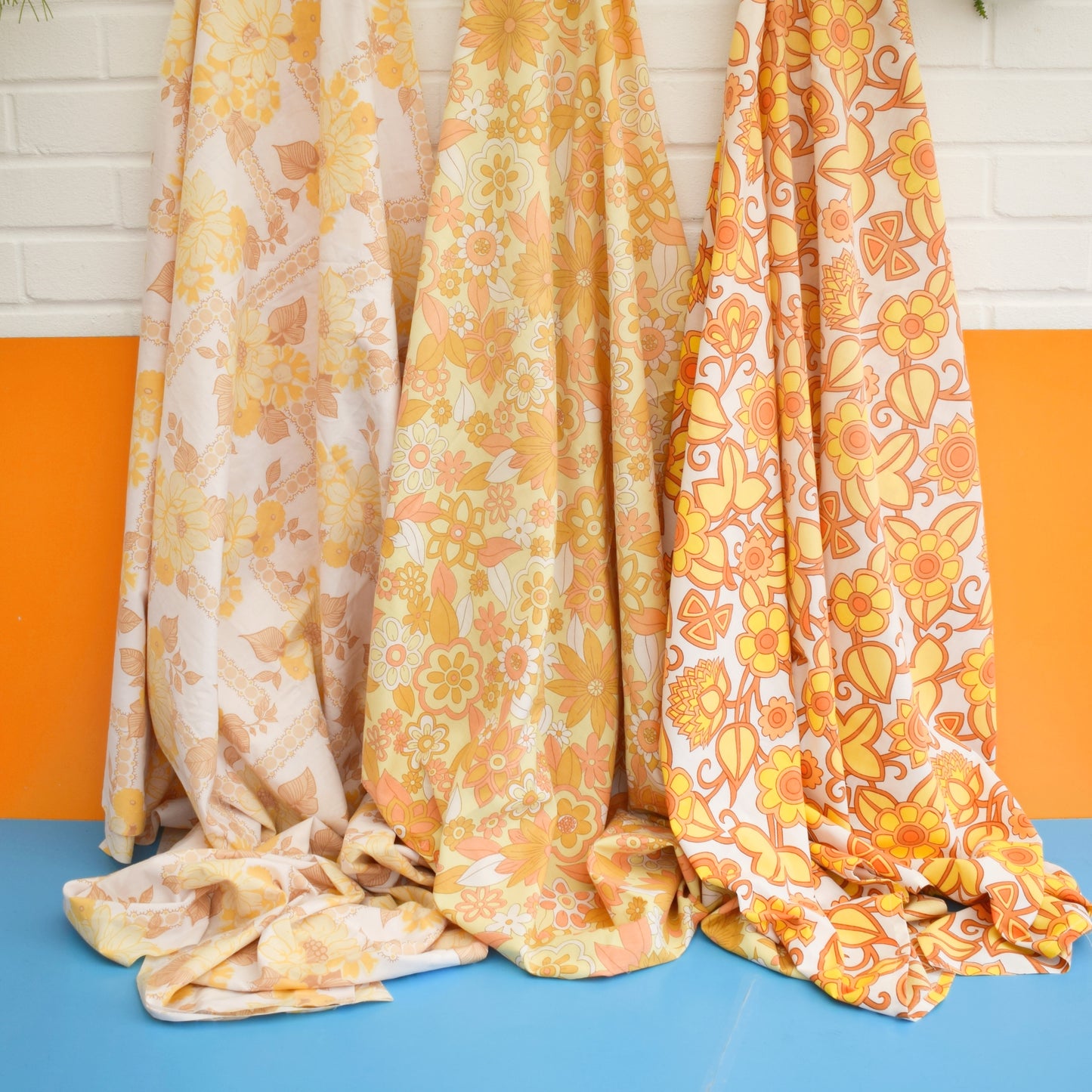 Vintage 1970s Sheets / Fabric - Flower Power - Orange by Vintage