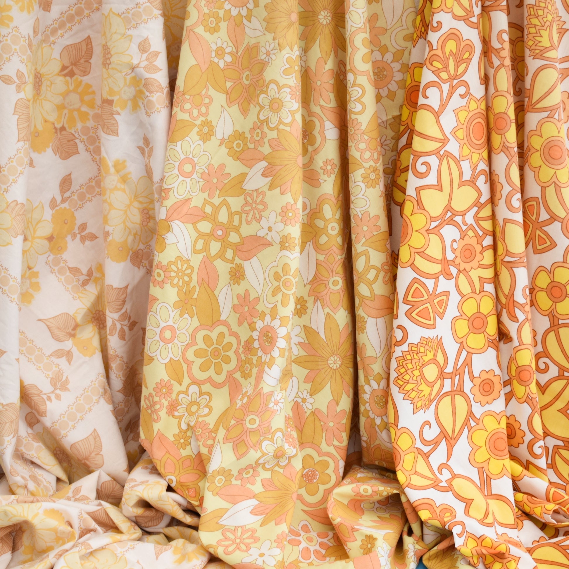 Vintage 1970s Sheets / Fabric - Flower Power - Orange by Vintage