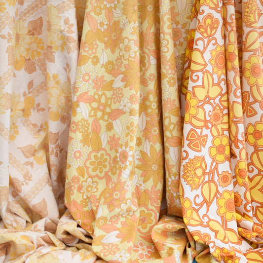 Vintage 1970s Sheets / Fabric - Flower Power - Orange by Vintage