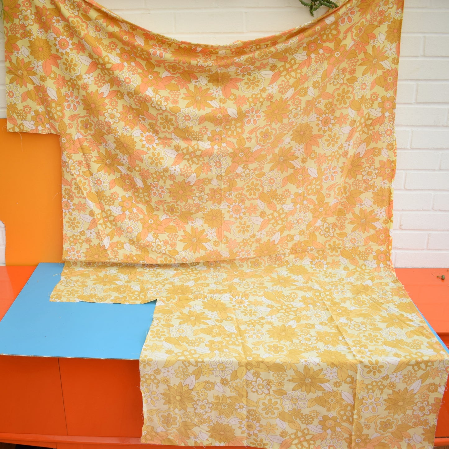 Vintage 1970s Sheets / Fabric - Flower Power - Orange by Vintage