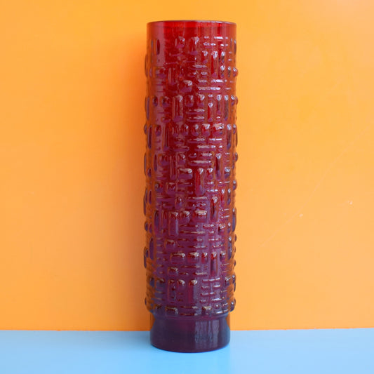 Vintage 1960s Textured Glass Vase - Ruby Red by Vintage