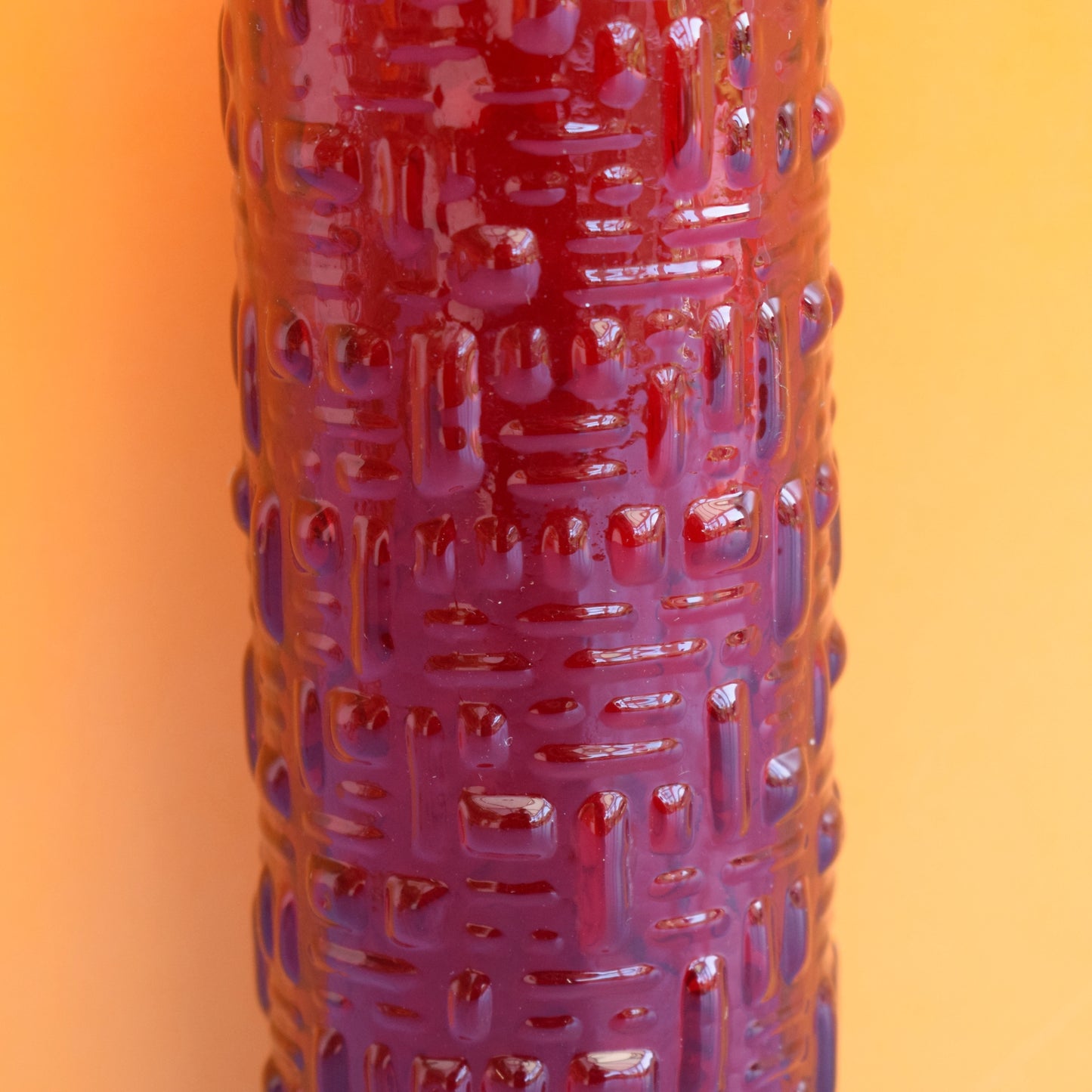 Vintage 1960s Textured Glass Vase - Ruby Red