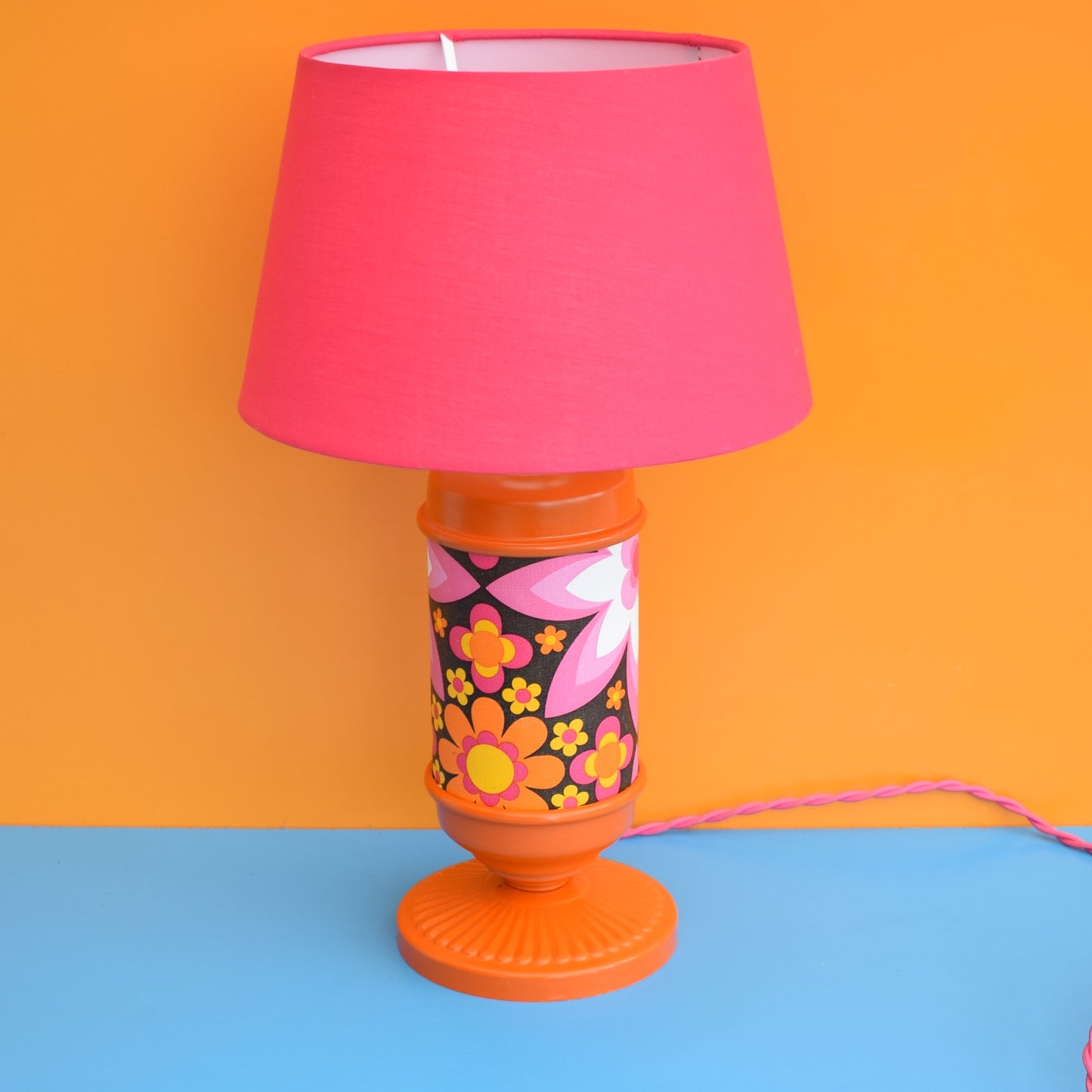 Vintage 1960s Lamp - Flower Power Orange/ Pink