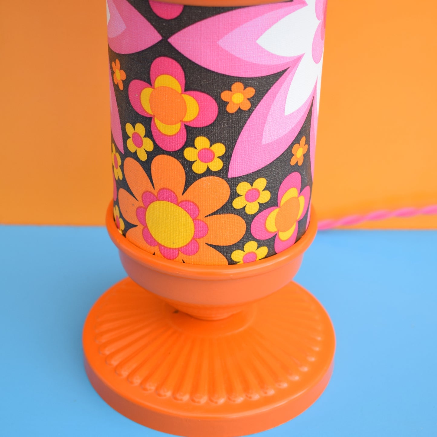 Vintage 1960s Lamp - Flower Power Orange/ Pink