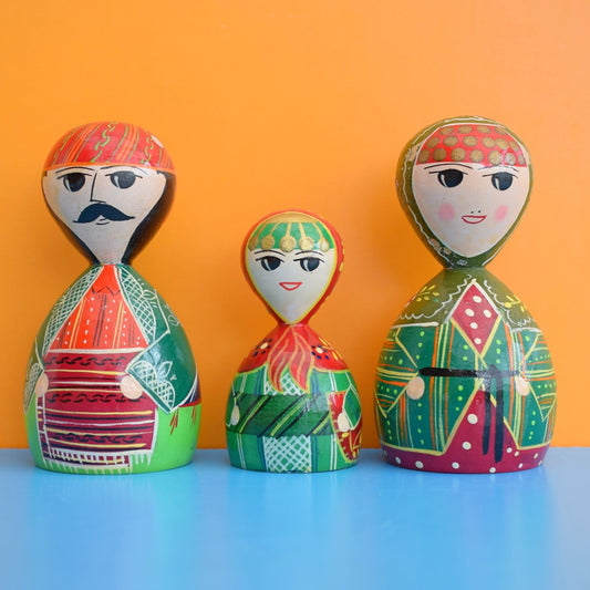 Vintage 1970s Wooden Russian Painted Figures by Pineapple Retro