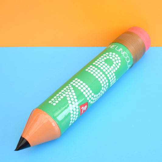 Vintage 1970s Vinyl Pencil Shaped Pencil Case - 7up Advertising by Pineapple Retro