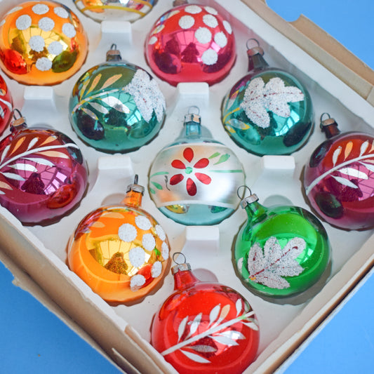 Vintage 1970s Glass Christmas Baubles - Boxed .