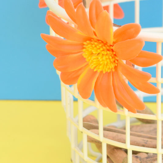Vintage 1960s Peg Basket & Wooden Dolly Pegs / Storage - Orange flower Power
