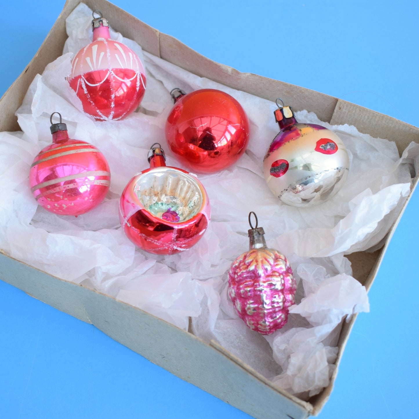 Vintage 1960s Mixed Glass Baubles - Pink by Pineapple Retro