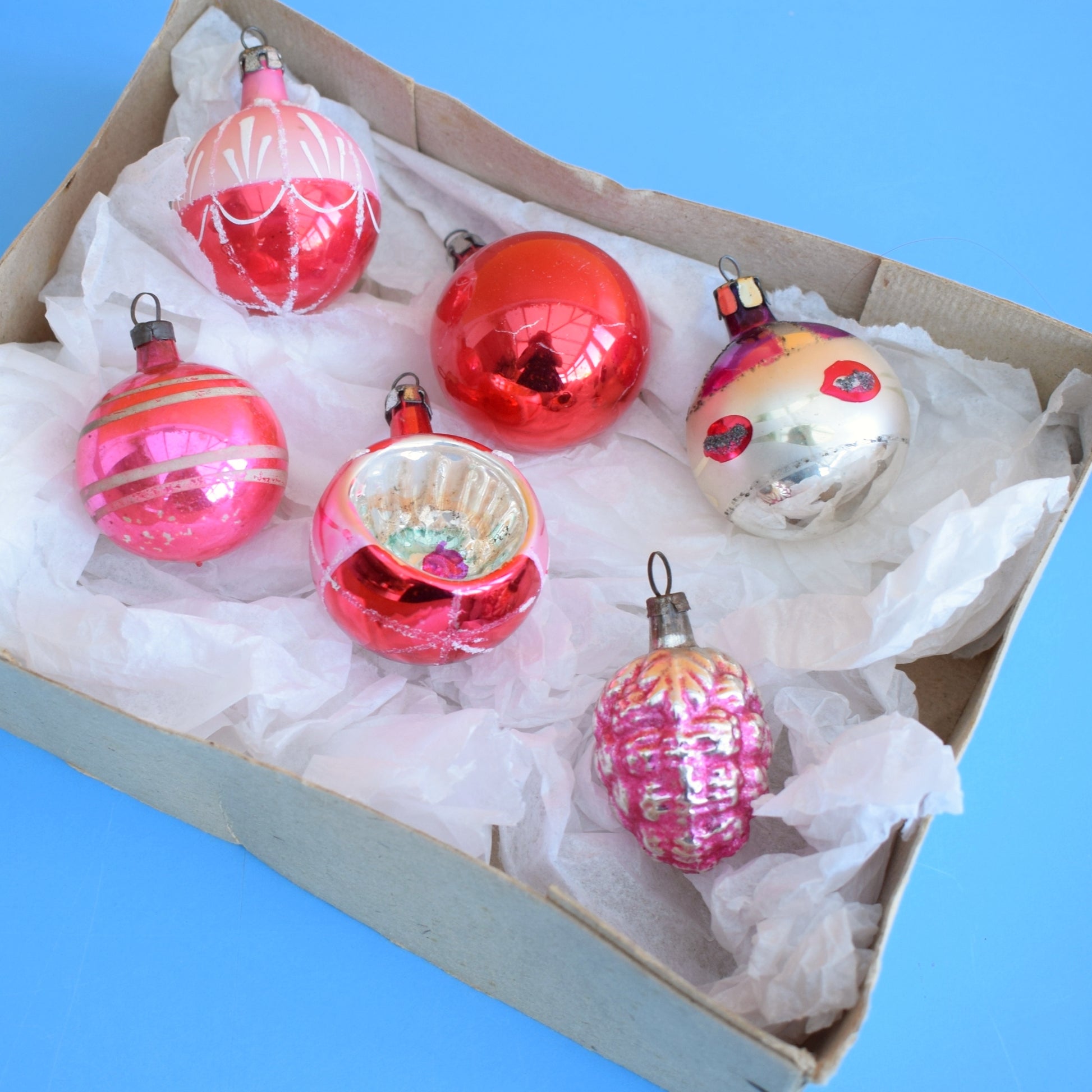 Vintage 1960s Mixed Glass Baubles - Pink by Pineapple Retro