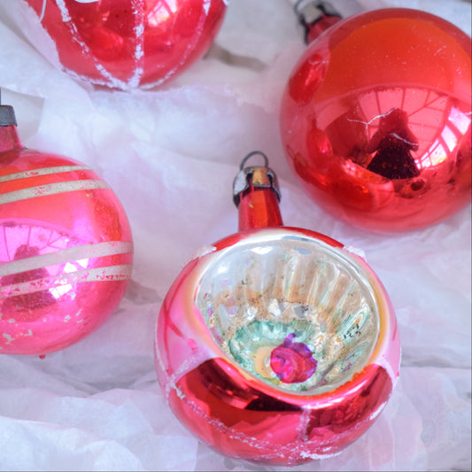 Vintage 1960s Mixed Glass Baubles - Pink by Pineapple Retro