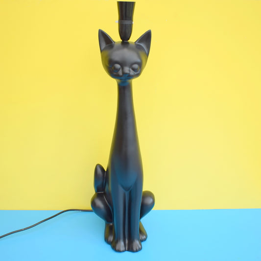 Vintage 1950s Very Large Ceramic, Tall Necked Cat Lamp - Black