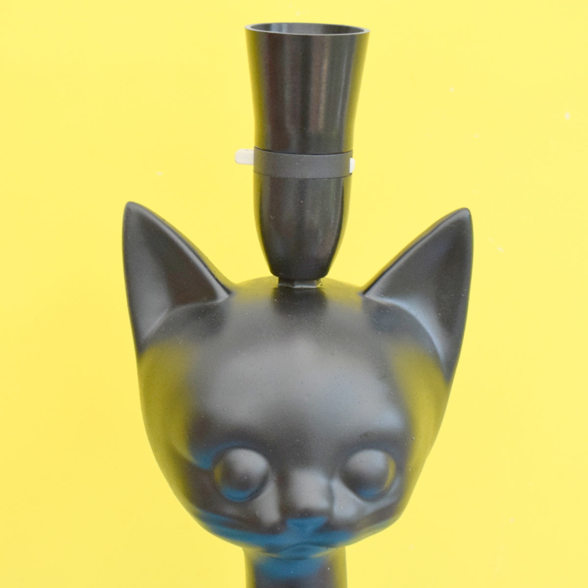 Vintage 1950s Very Large Ceramic, Tall Necked Cat Lamp - Black