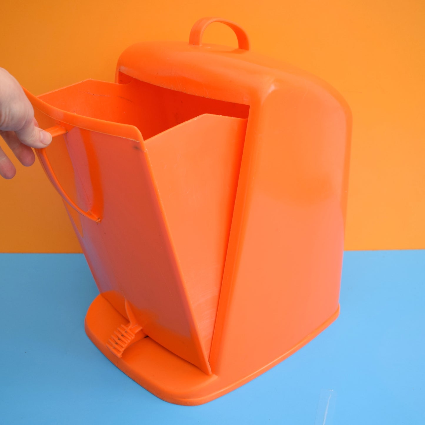 Vintage 1970s Plastic Small Kitchen Bin - Orange